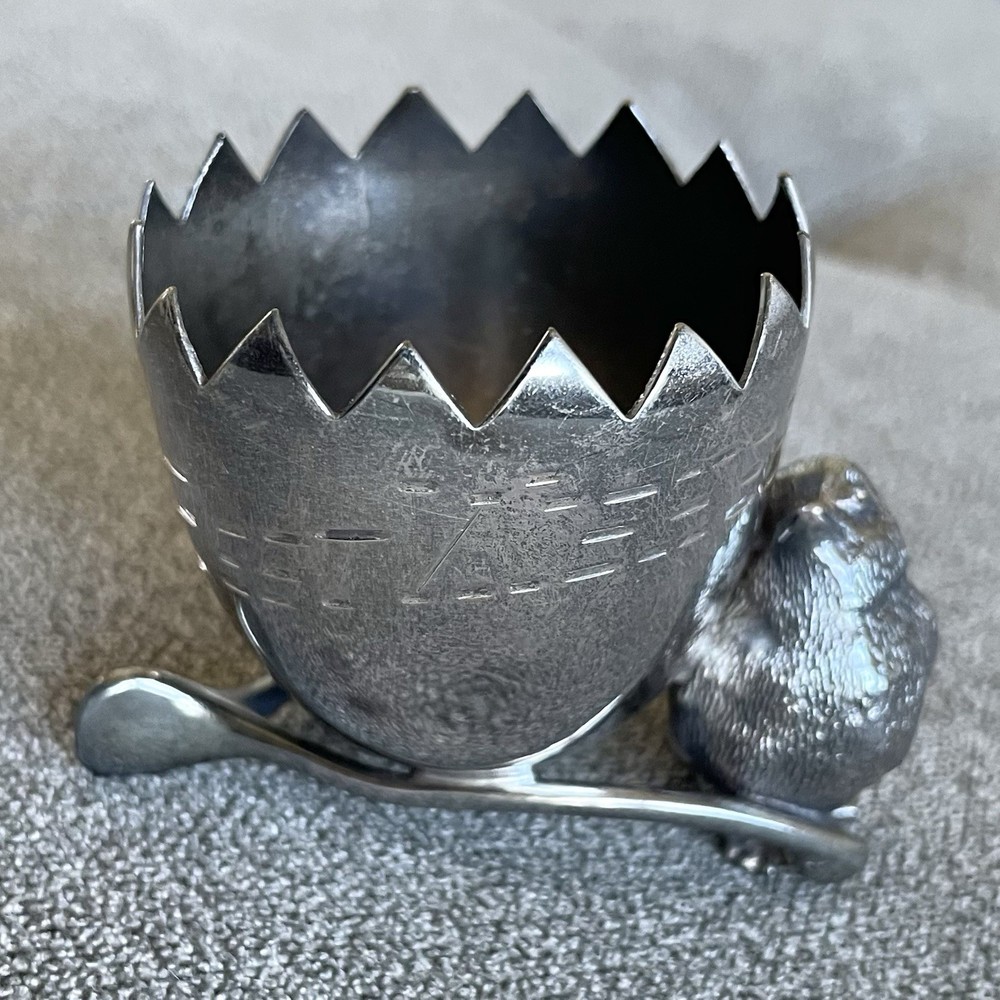 Chick Egg Wishbone Silverplated Toothpick Match Holder Hatched Victorian Easter