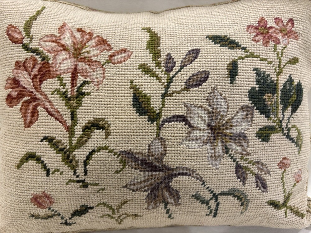 Katha Diddel Needlepoint Floral Pillows, pair