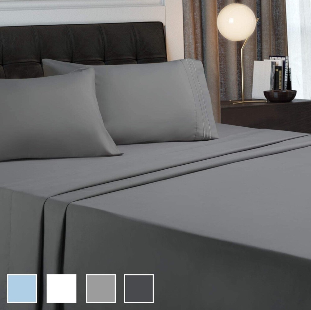 Grleaf 4pc Microfiber Sheet Set Dark Grey Soft, Size Queen