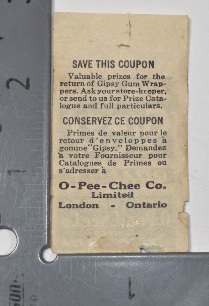 Vintage O-Pee-Chee One Cent Gipsy Chewing Gum Empty Advertising Wrapper