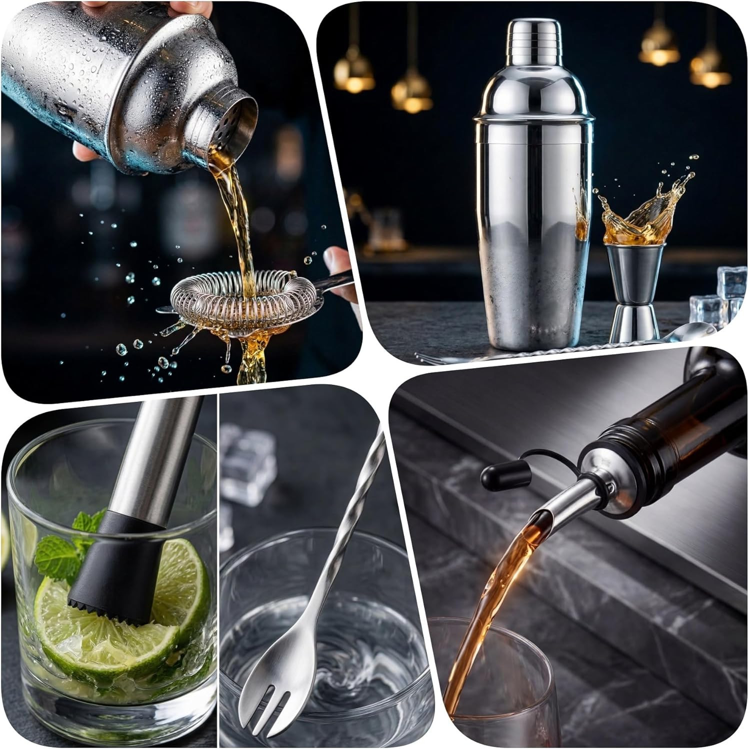 Cocktail Shaker Set Bartender Kit,Professional Bar Set, Martini Shaker, Jigger,