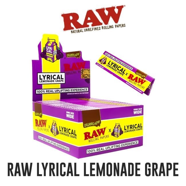 🍇 5 X RAW LYRICAL LEMONADE GRAPE KING SIZE WIDE ORGANIC HEMP ROLLING PAPERS 🍇