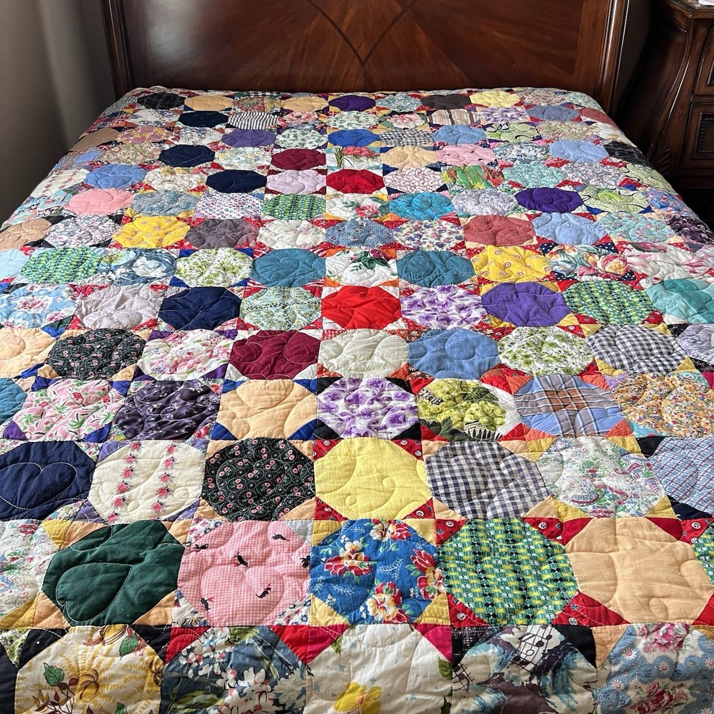 Vintage 1970’s Patchwork Quilt – Handmade – 85” x 75”