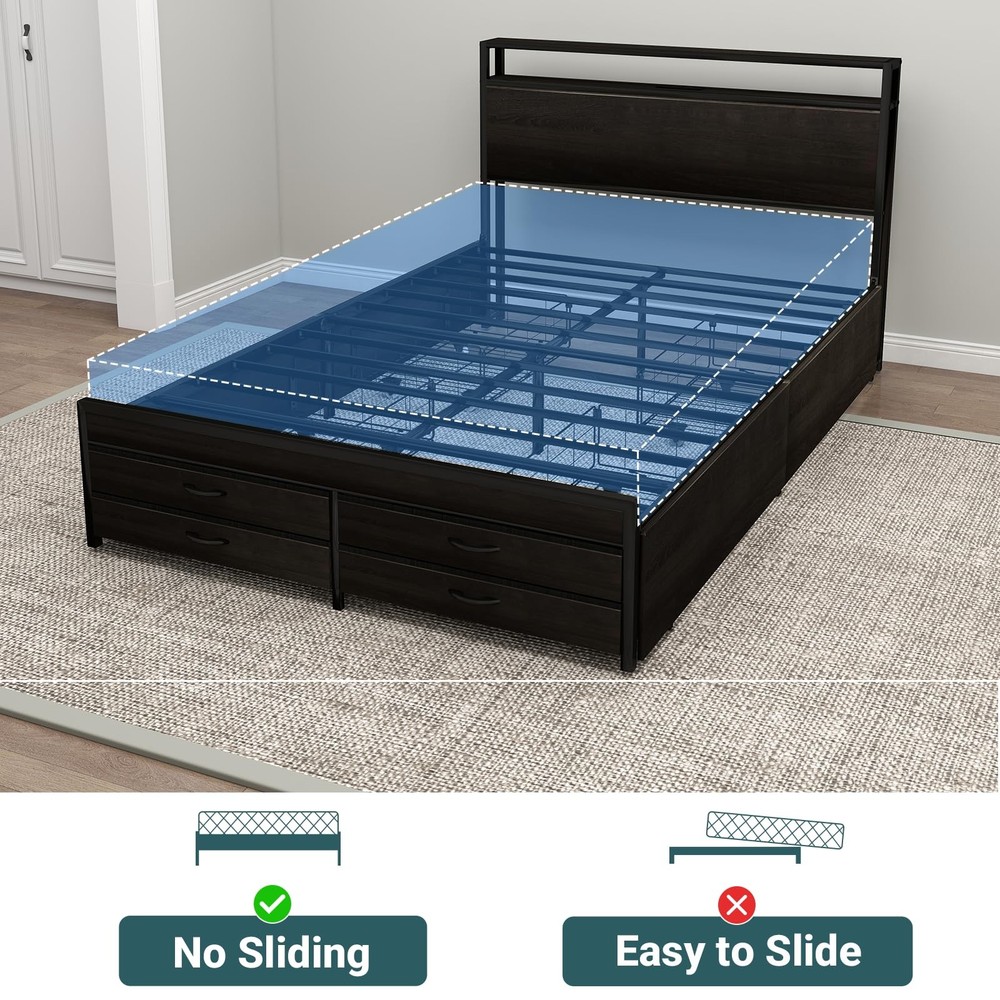 Full Bed Frame with 8 Storage Drawers, Full Metal Bed Frame with LED Light an...