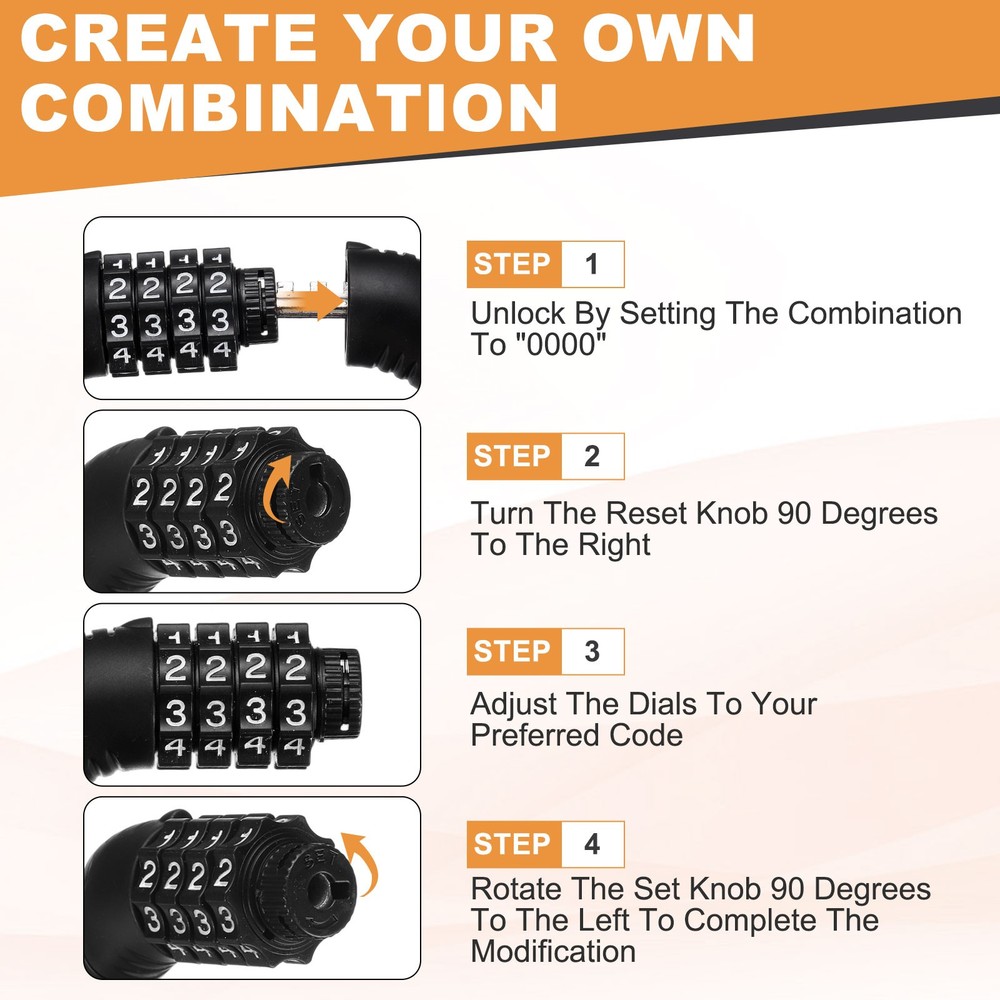 80cm Bike Lock Cable, Security Bike Wire with 4 Digit Code Combination, Clear