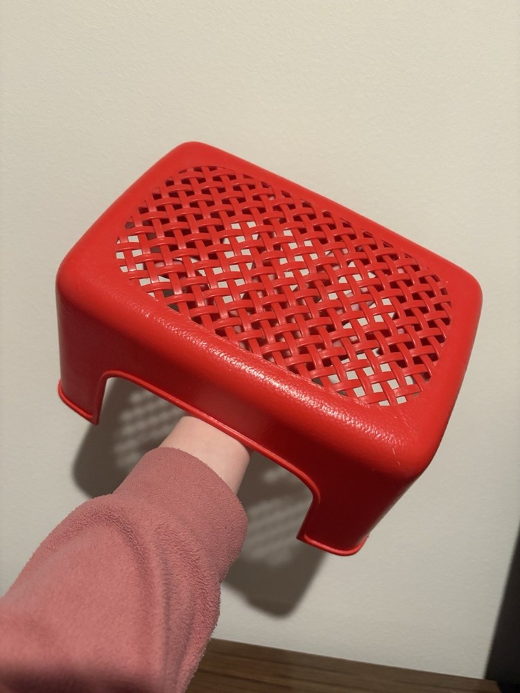 Vintage Red Plastic Step Stool Cross Hatch Pattern Small For Children