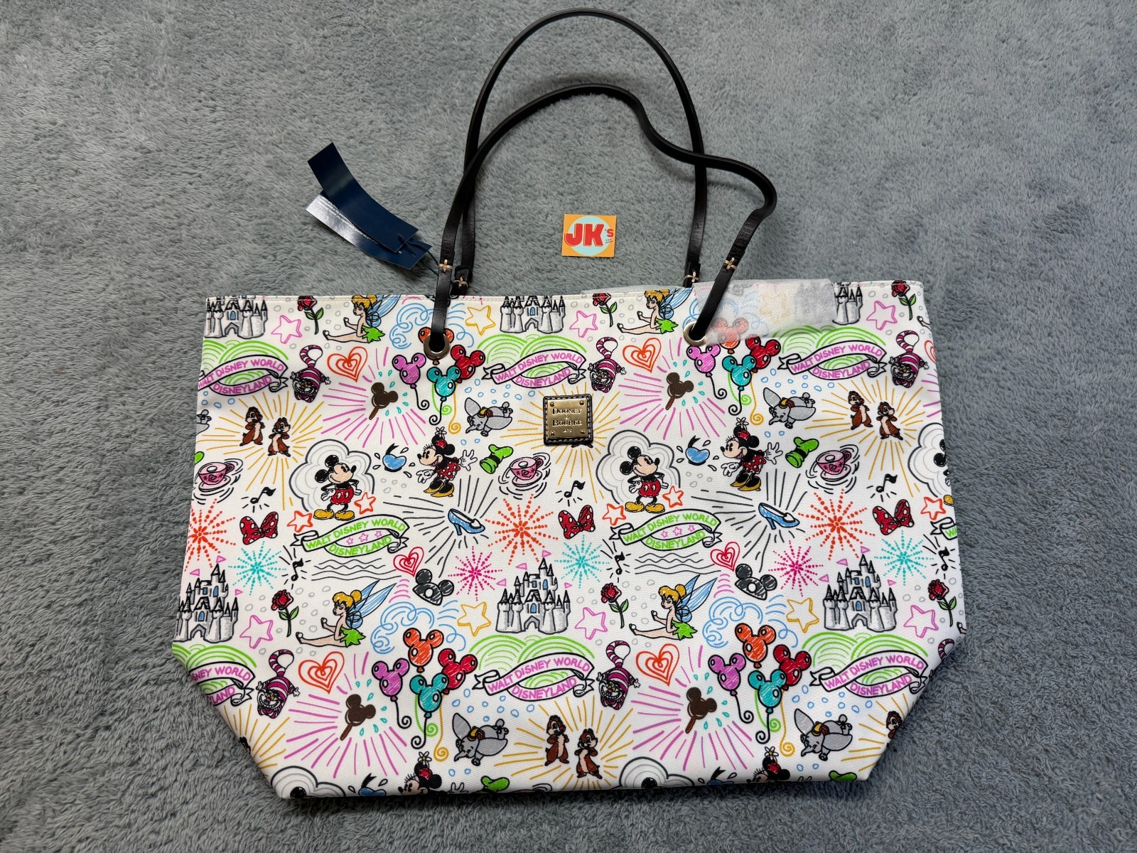 NEW Disney Dooney And Bourke Sketch Reversible Nylon Tote Bag Black White Parks