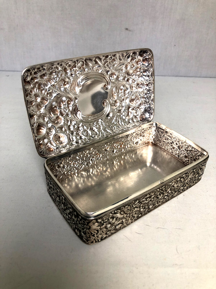 Antique Gorham Cluny Pattern Sterling Silver Rectangular Hinged Box, 177 Grams.