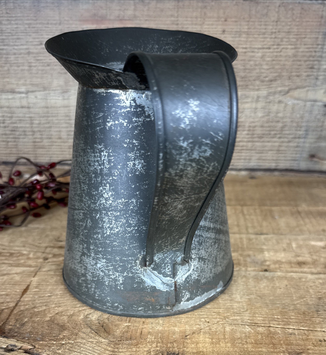 Early Antique Tin Pitcher Tinsmith Made Primitive Pitcher