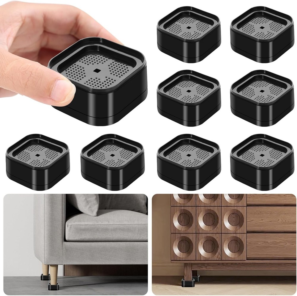 8-Pack Adjustable Furniture Bed Risers 1-2" Heavy Duty Stackable Black