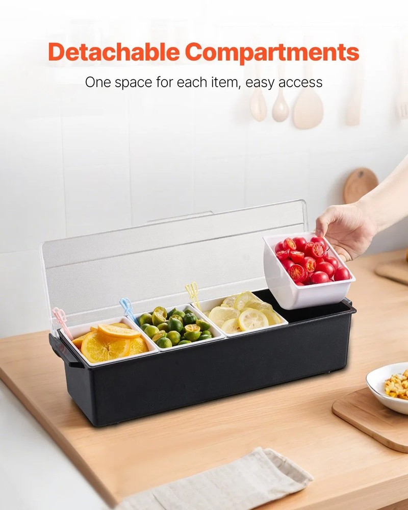 Chilled Condiment Server, 4 Compartment Ice Cooled Condiment Serving Container