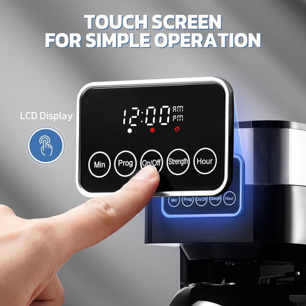 8-Cup Coffee Maker Black Programmable with Thermal Carafe, Touch Screen Timer