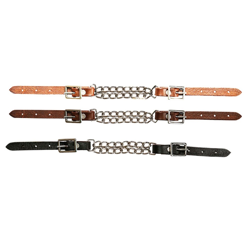 DOUBLE CURB CHAIN Fully Adjustable Leather Curb Strap 9.5" - 11.5"