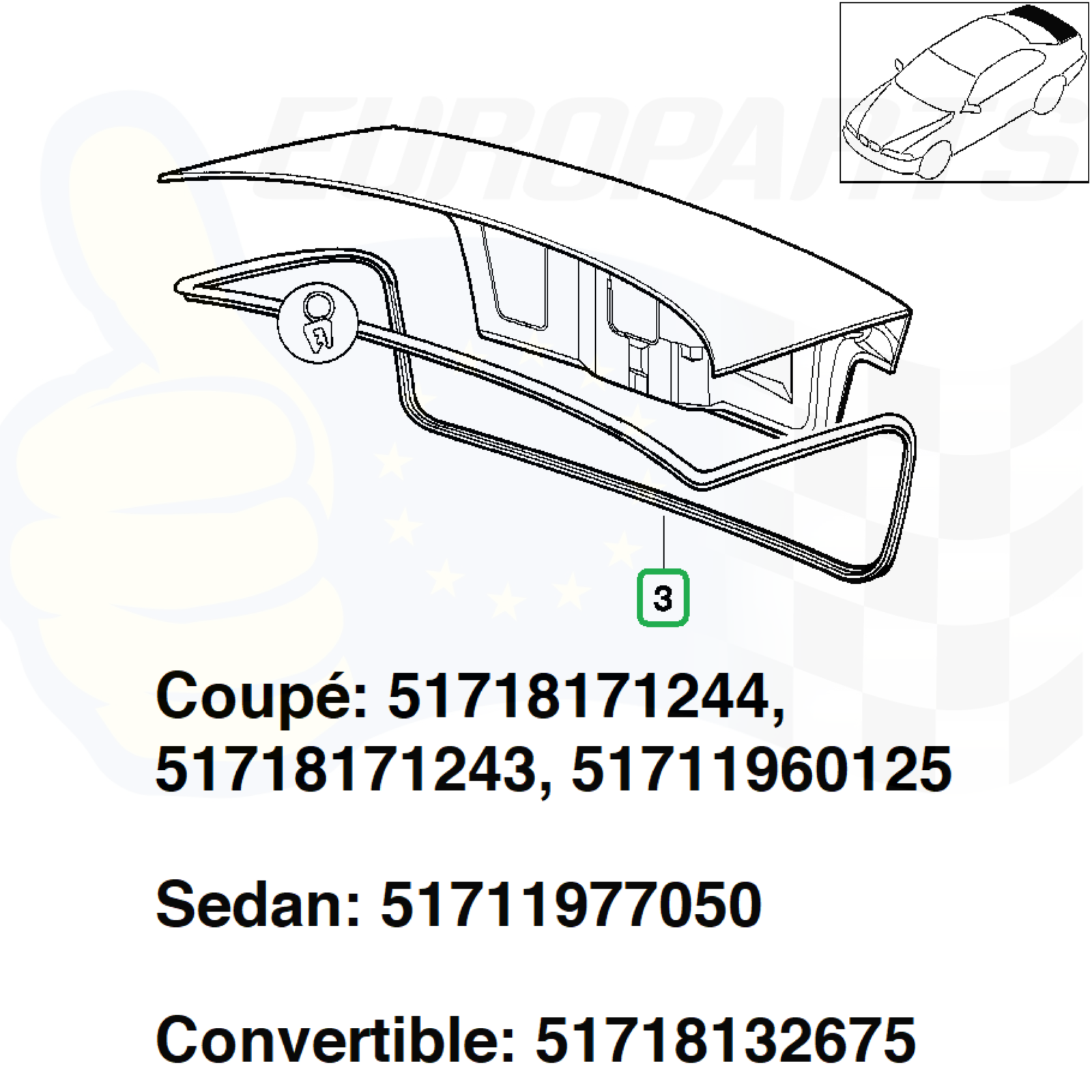 BMW E36 Coupe 4 Pieces Seal Kit for Door Seals + Sunroof Seal + Trunk Lid Seal