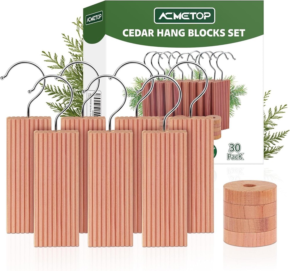 20 Pack Cedar Hang Ups,100% Natural Rectangular Cedar Blocks Clothes Storage
