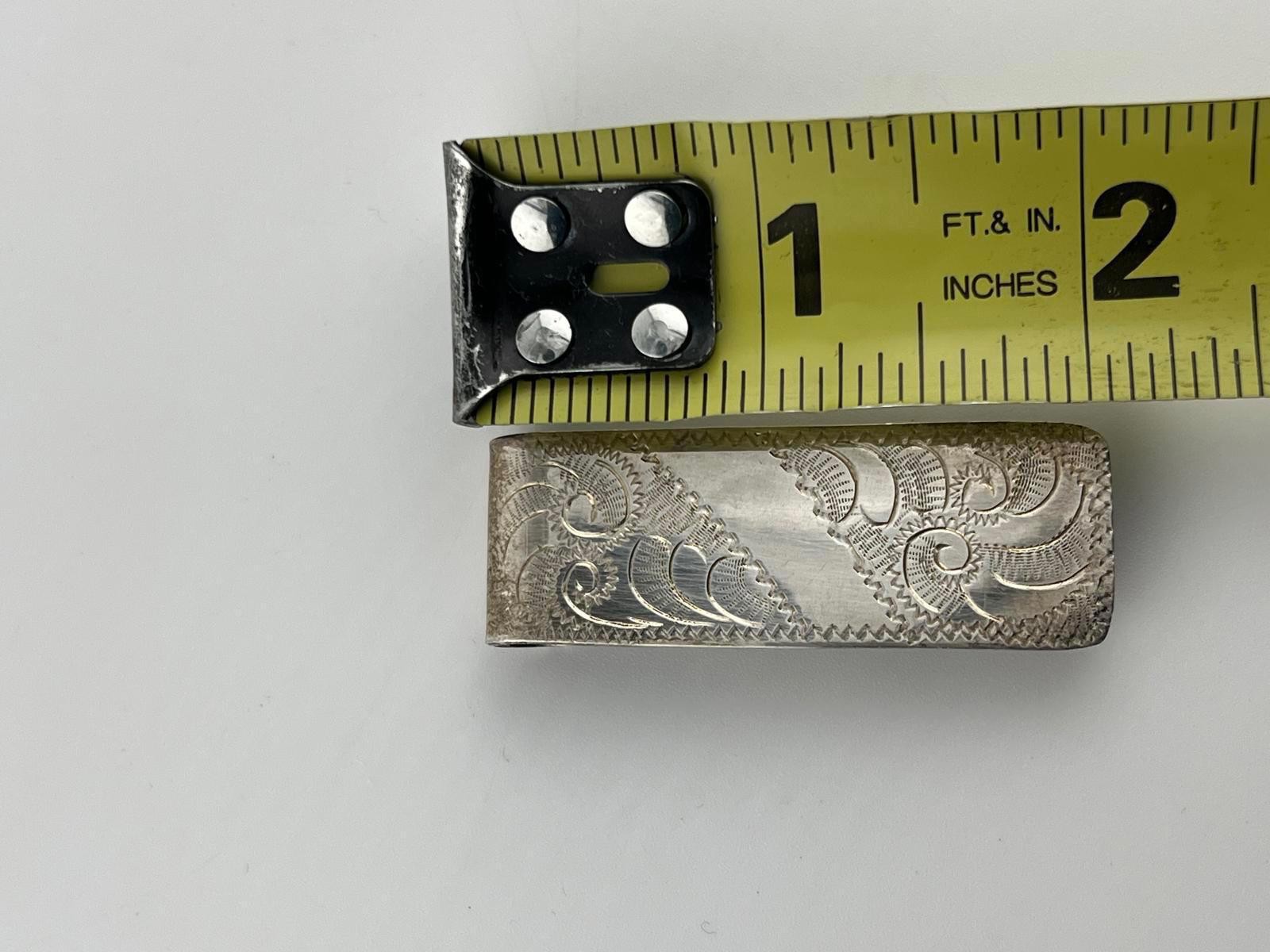 925-Vintage Sterling Silver Engraved Money Clip 2in Classic Elegant Accessory