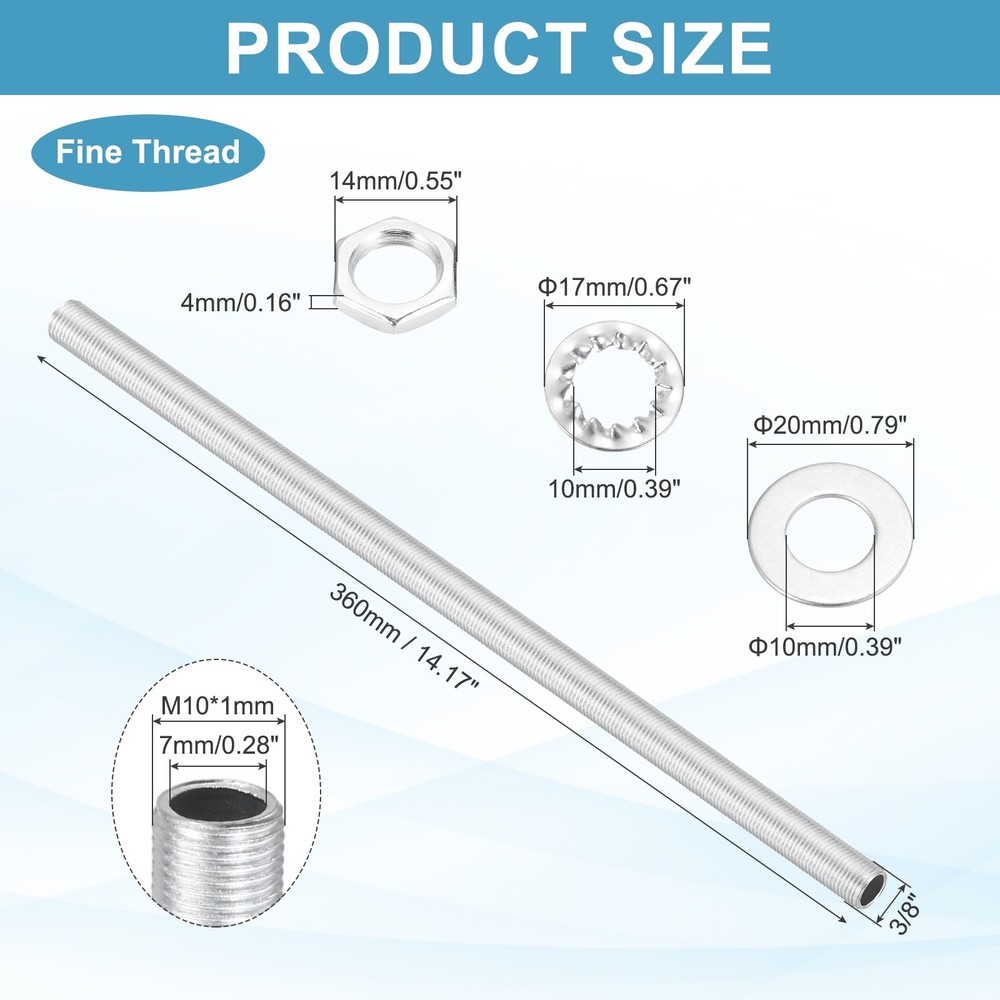 35Pcs 14.2" M10 Lamp Pipe Kit with Lock Nuts Washers for Assembly, Silver