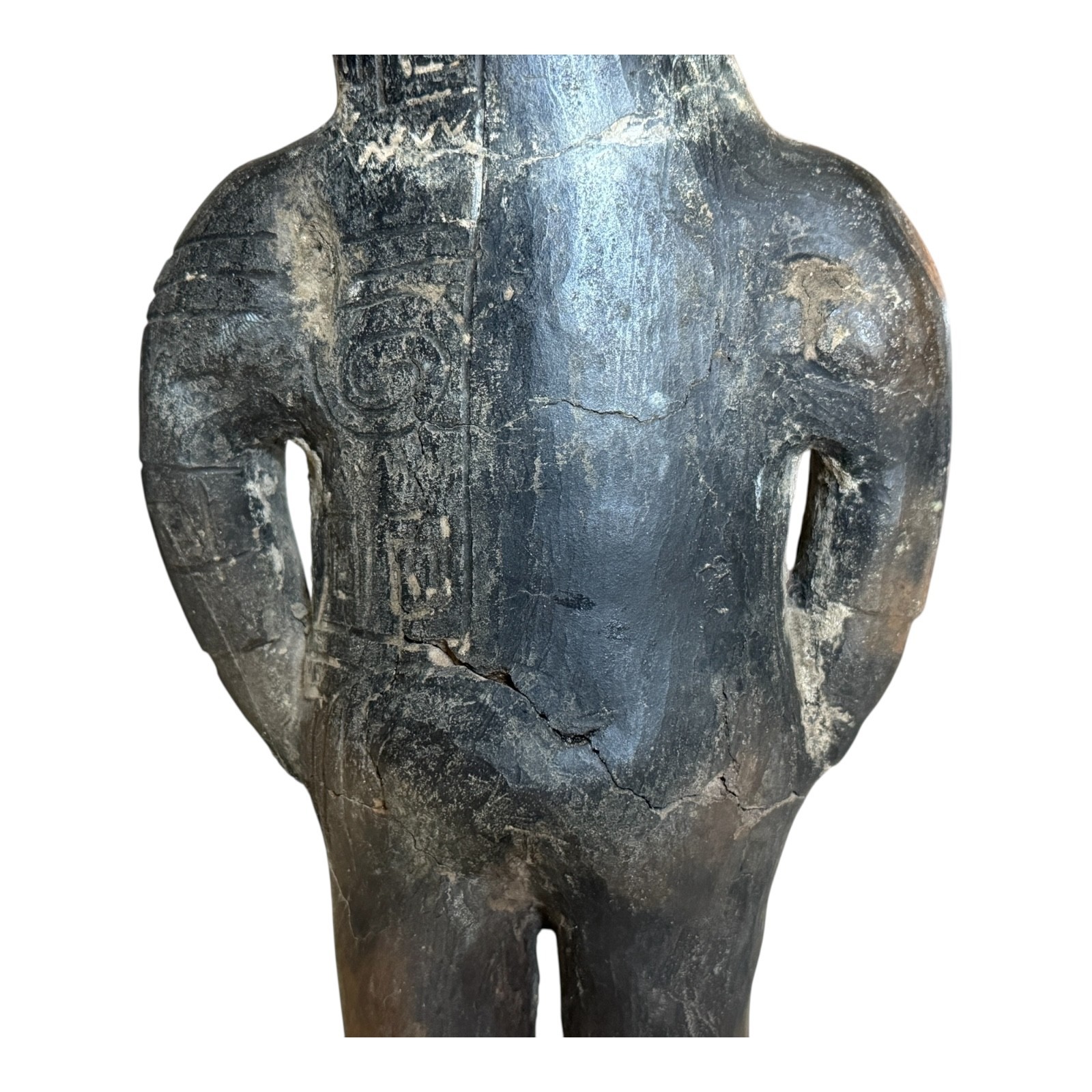 Antique Pre-Columbian West Mexico Blackware Pottery Standing Whistle Figure