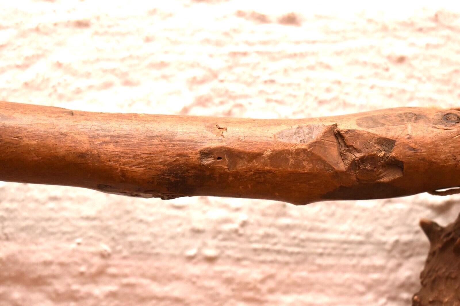 Antique Native American Indian Plains carved Wood W ANTLER war club Axe Tomahaw