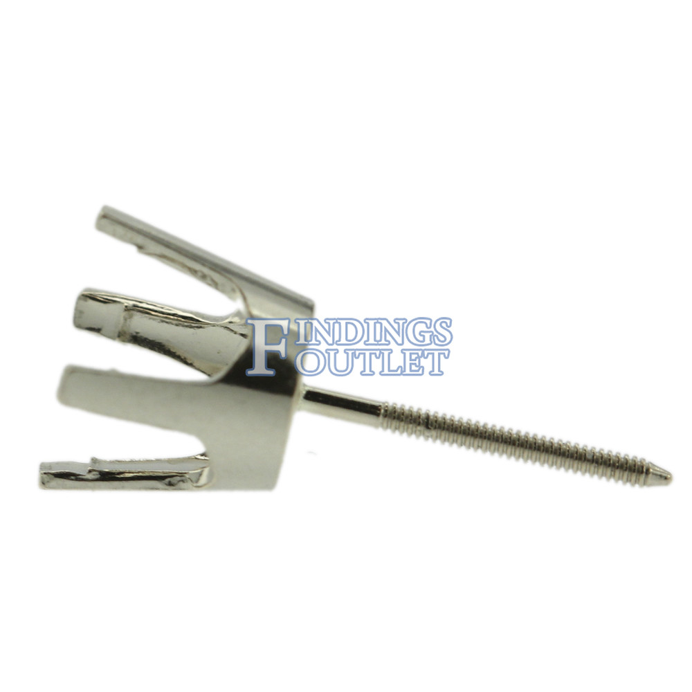 14k White Gold Round Stud Earring Mounting Setting Screw Back Post 4 Prong