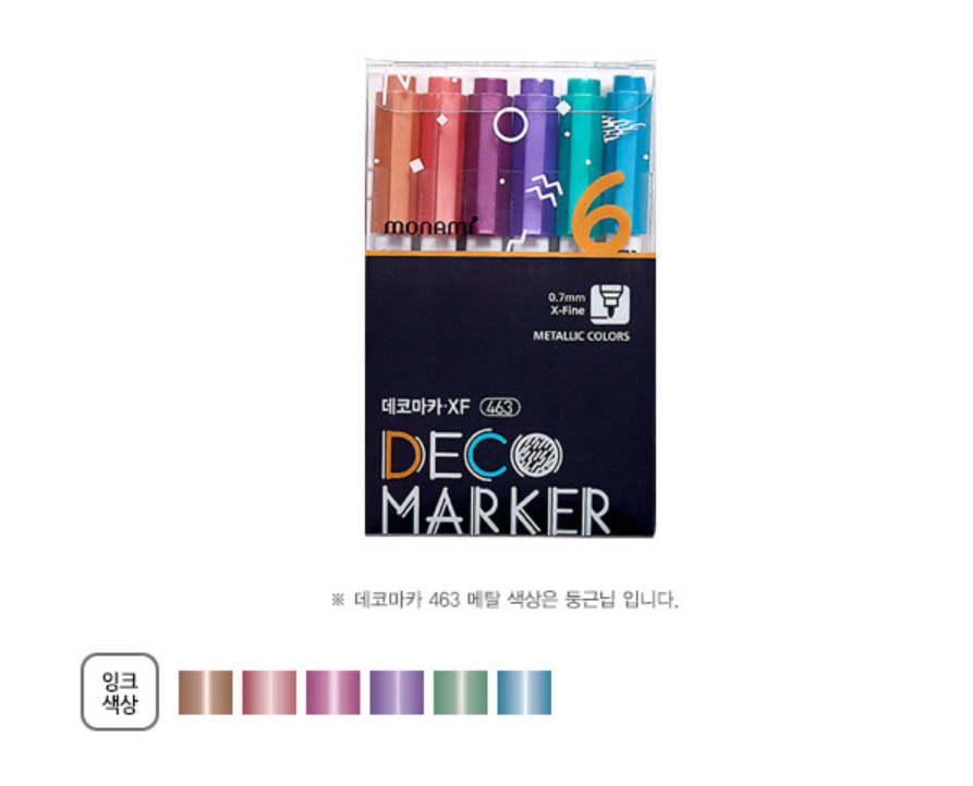 MONAMI Deco Marker 463 Water Based Marker 6pcs SET Basic / Fluorescent / Metal