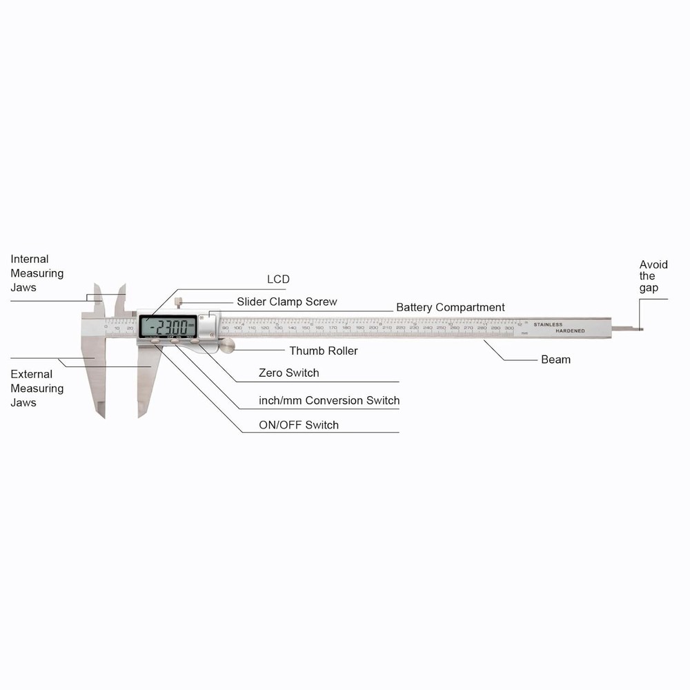 Large Display Digital Caliper 0-12" with Batteries Included - Precision Tool