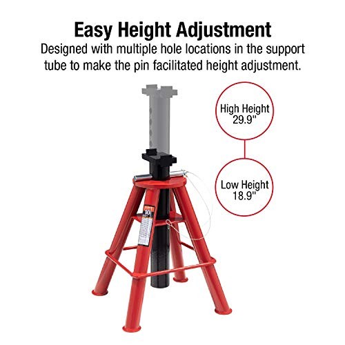 Sunex 1310 10-Ton Medium Height Pin Type Jack Stands, Pair, Red 10 Ton Medium