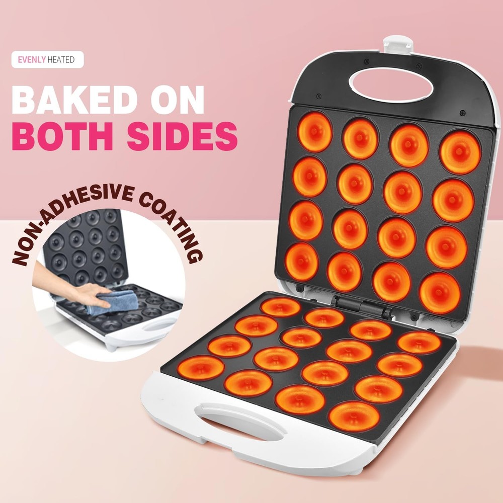 All in One 2 Inch Mini Donut Maker, Non-Stick, Cool Touch, Electric Doughnut ...