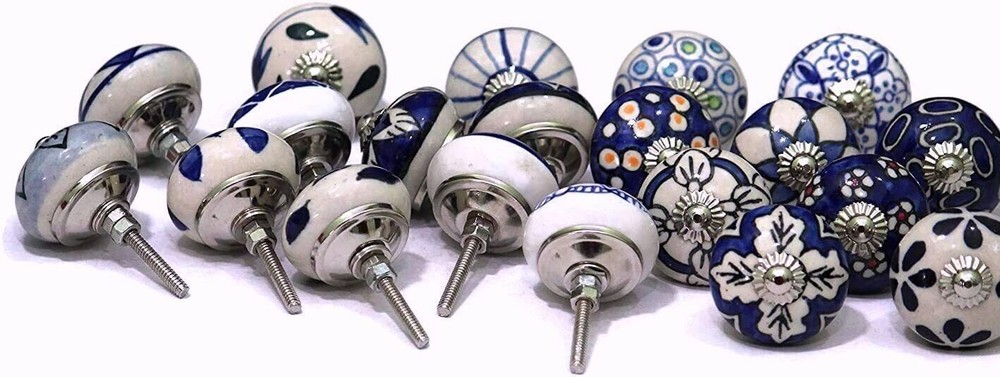 Indian 20 PC Painted Colorful Cermic Door Knobs Pull Handles Cabinet Hand