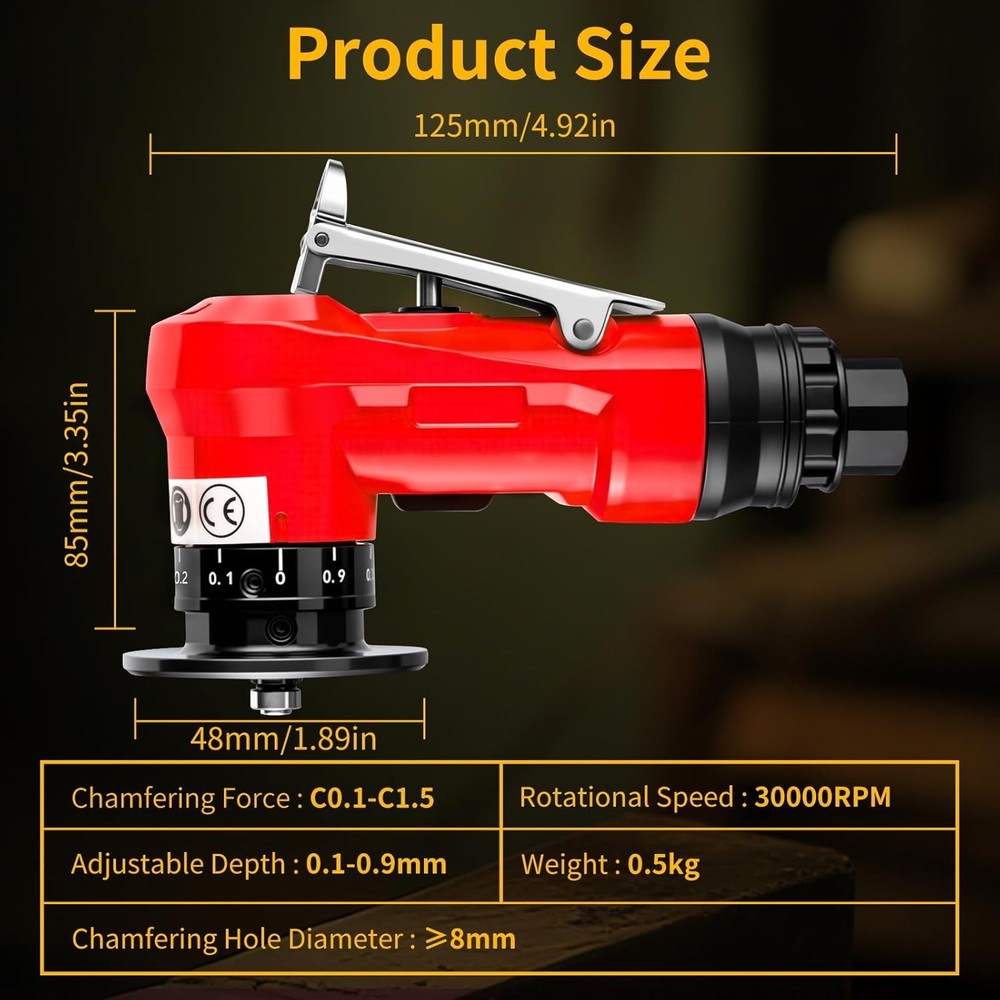 2 in 1 Pneumatic Chamfering Tool - Mini Air Chamfer Tool for C & R Deburring, 45