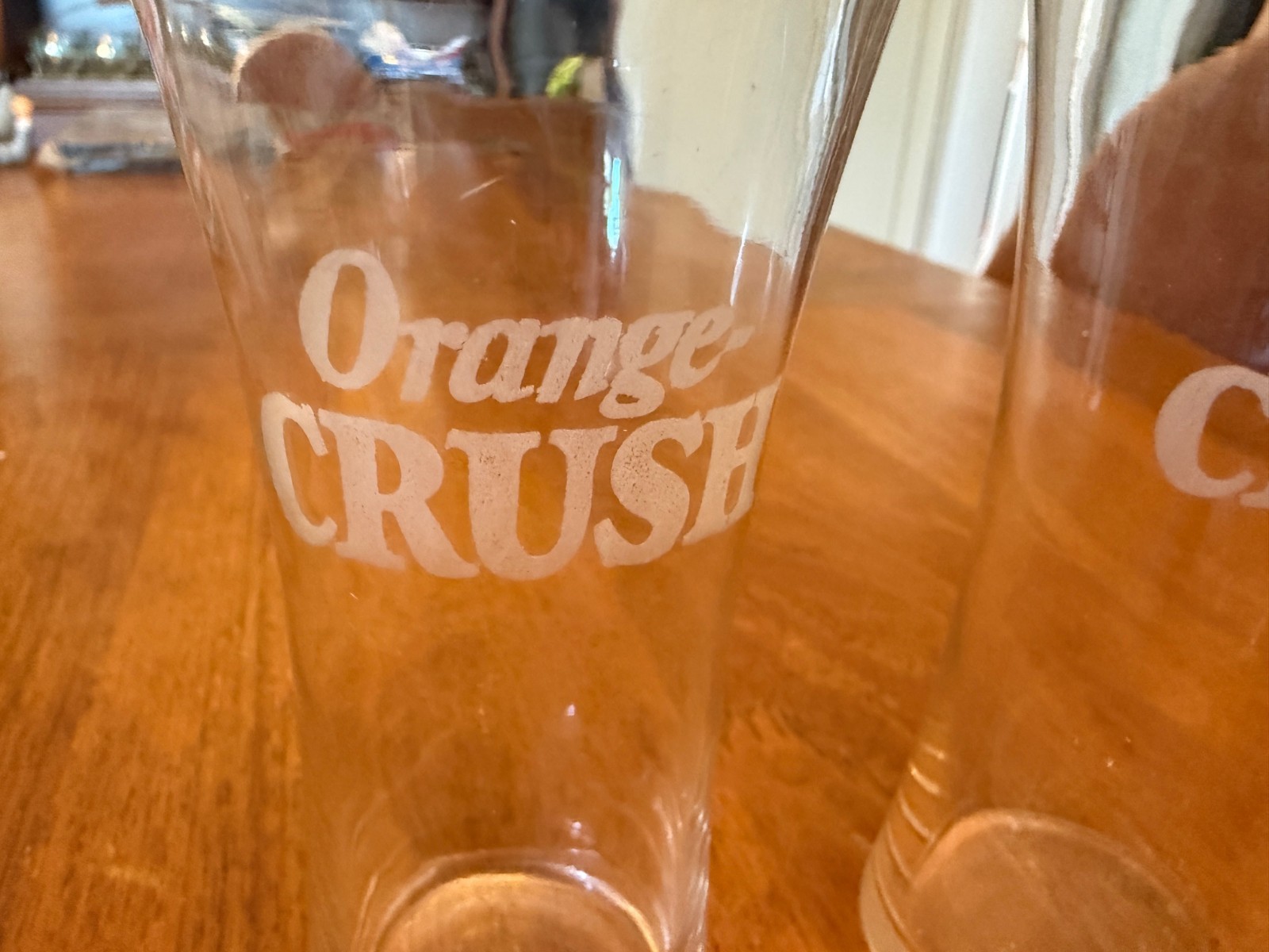 Two ORANGE-CRUSH 5 1/2 inch glasses soda pop late 1930's excellent condition