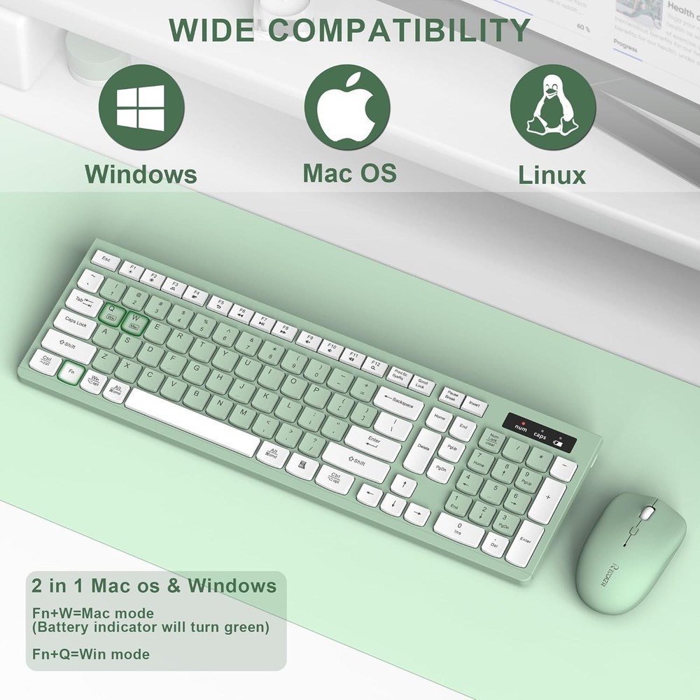 Wireless Keyboard and Mouse Combo, Full-Sized Wireless Keyboard and Adjustable