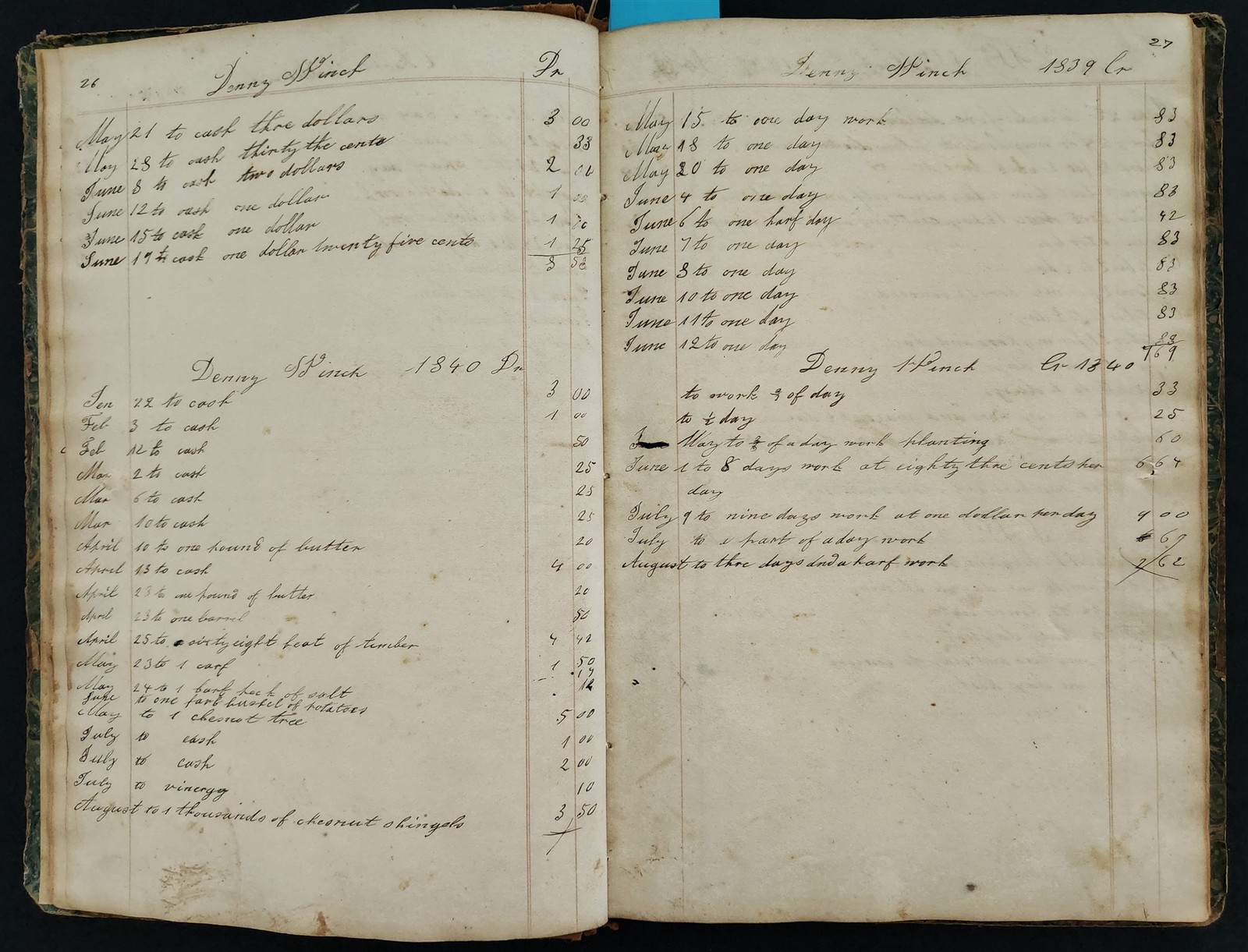 1835-60s antique LEDGER farmingham ma PETER DAVIS farm work horse wagon sider