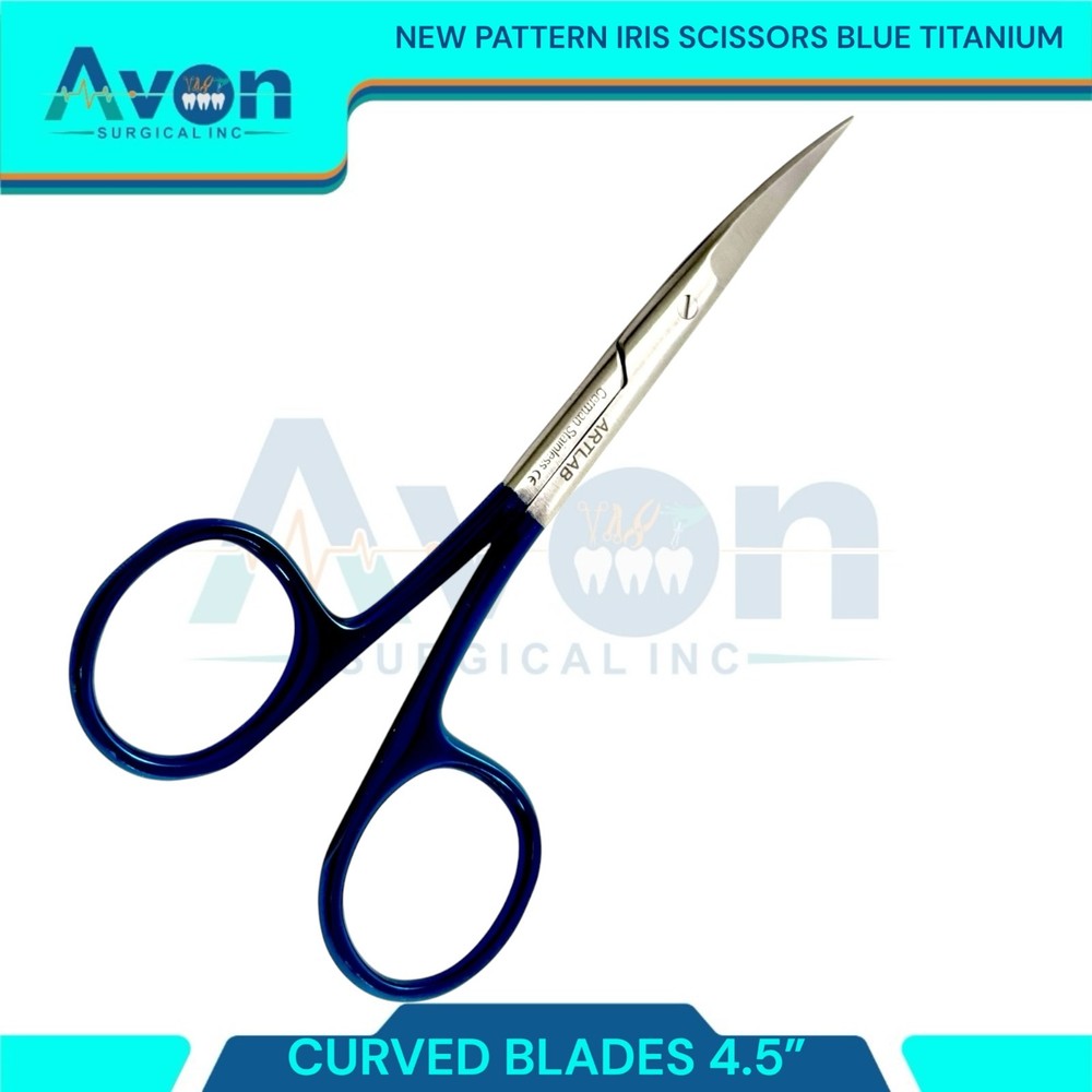 4.5" Iris Scissors Curved Sharp - Blue Titanium Handle - German Stainless (1pc)