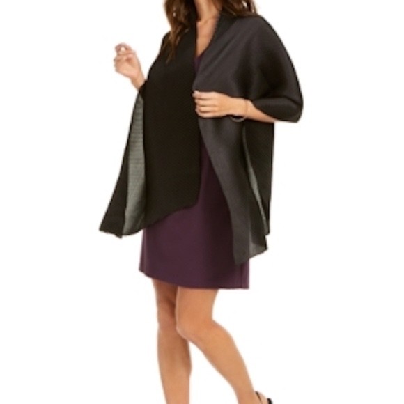 Calvin Klein Womens One Size Evening Wrap Scarf Pleated Black Rectangular