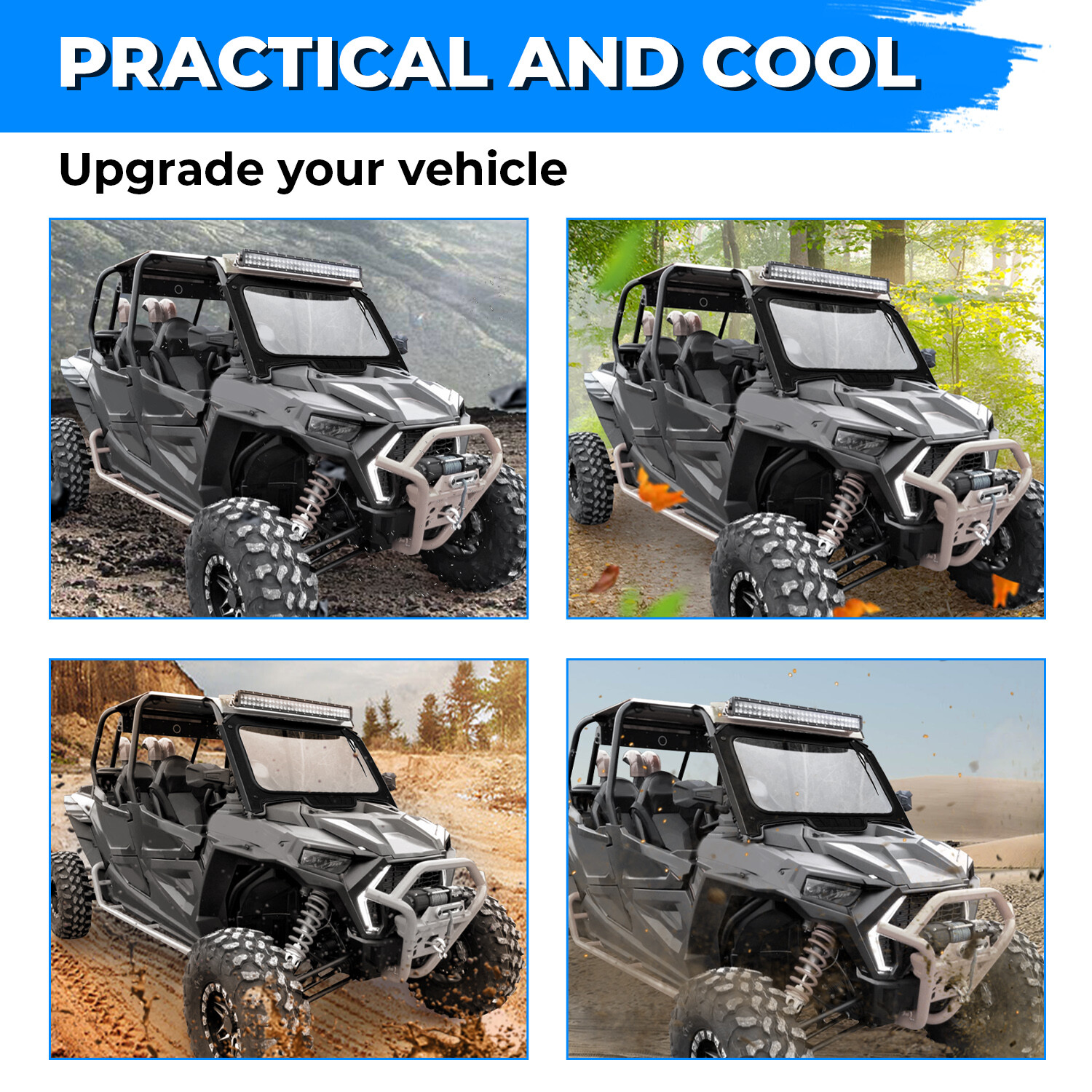 Glass Front Full Windshield For 2019+ Polaris RZR XP/ XP4 1000 Black