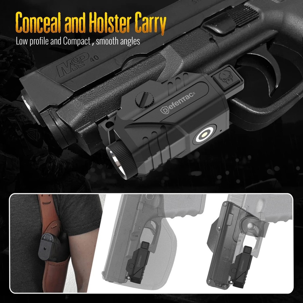 DEFENTAC Pistol Light Magnetic Rechargeable Flashlight with Strobe Function