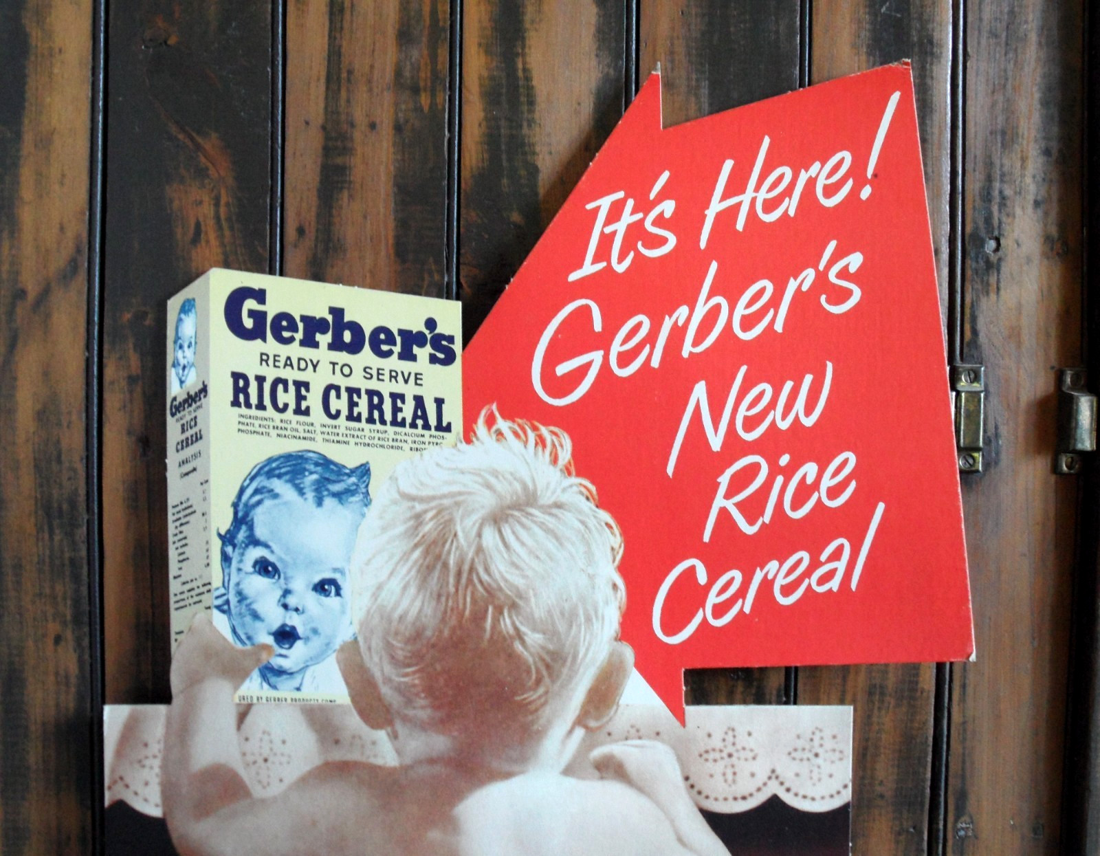 orig. 1950s-60s GERBER'S Baby Food *BABY'S BOTTOM* Easel-Back Sign/Store Display