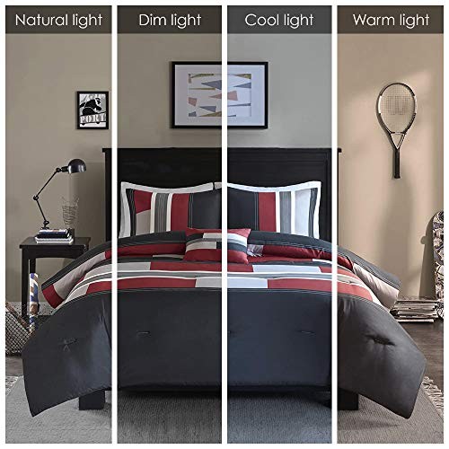 Casual Comforter Set Sporty Design, Vibrant Color, Full/Queen Stripe Black/Red