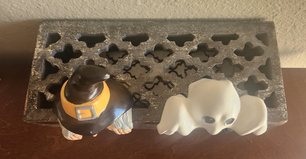 RARE Vintage 1982 Witch & Ghost Shelf Sitters, Handmade, Ceramic Bisque, EUC