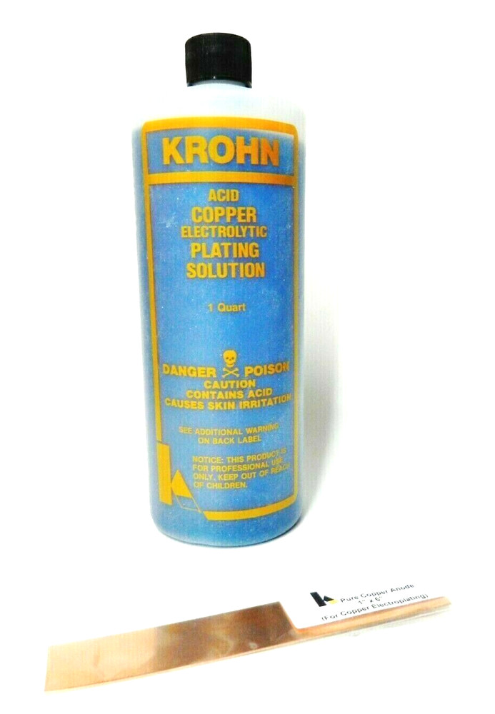 Copper Plating Solution Quart & Copper Anode Set for Electro Plating by Krohn
