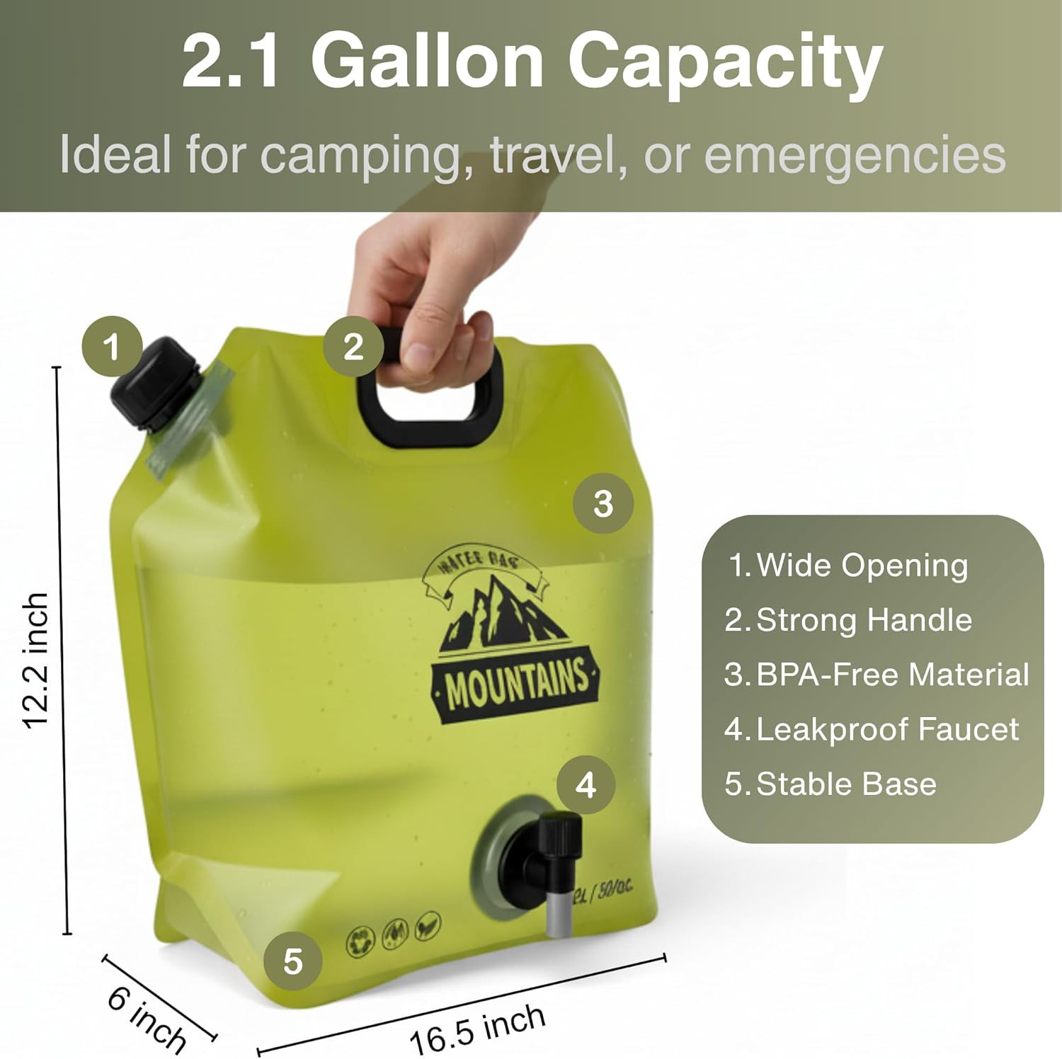 Camping Water Container 2 Gallon Collapsible Water Jug with Spout - Reusable BPA