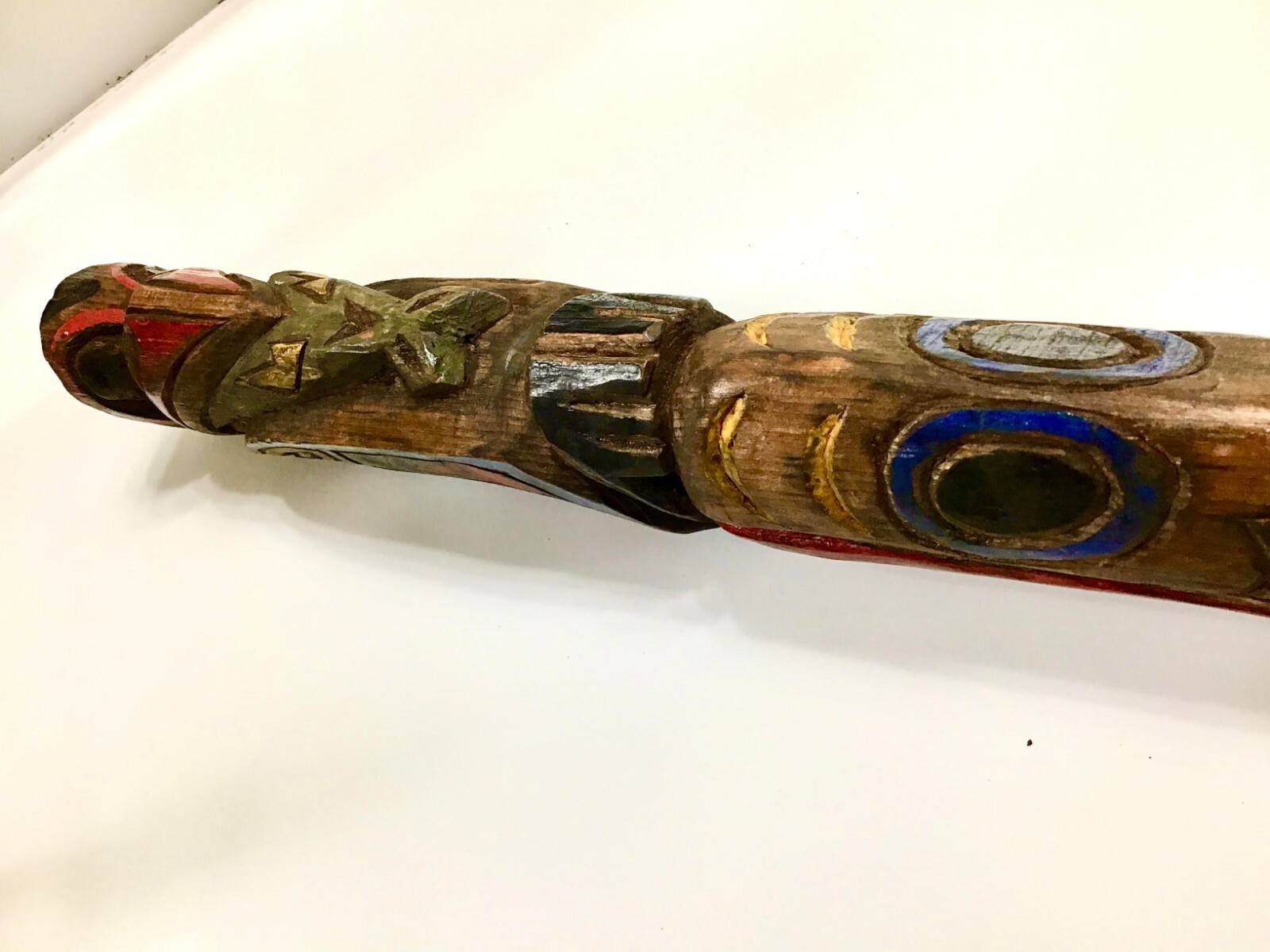 Ancient Northwest Indian Carved Totem Pole. Brilliant Colors 27 Inches