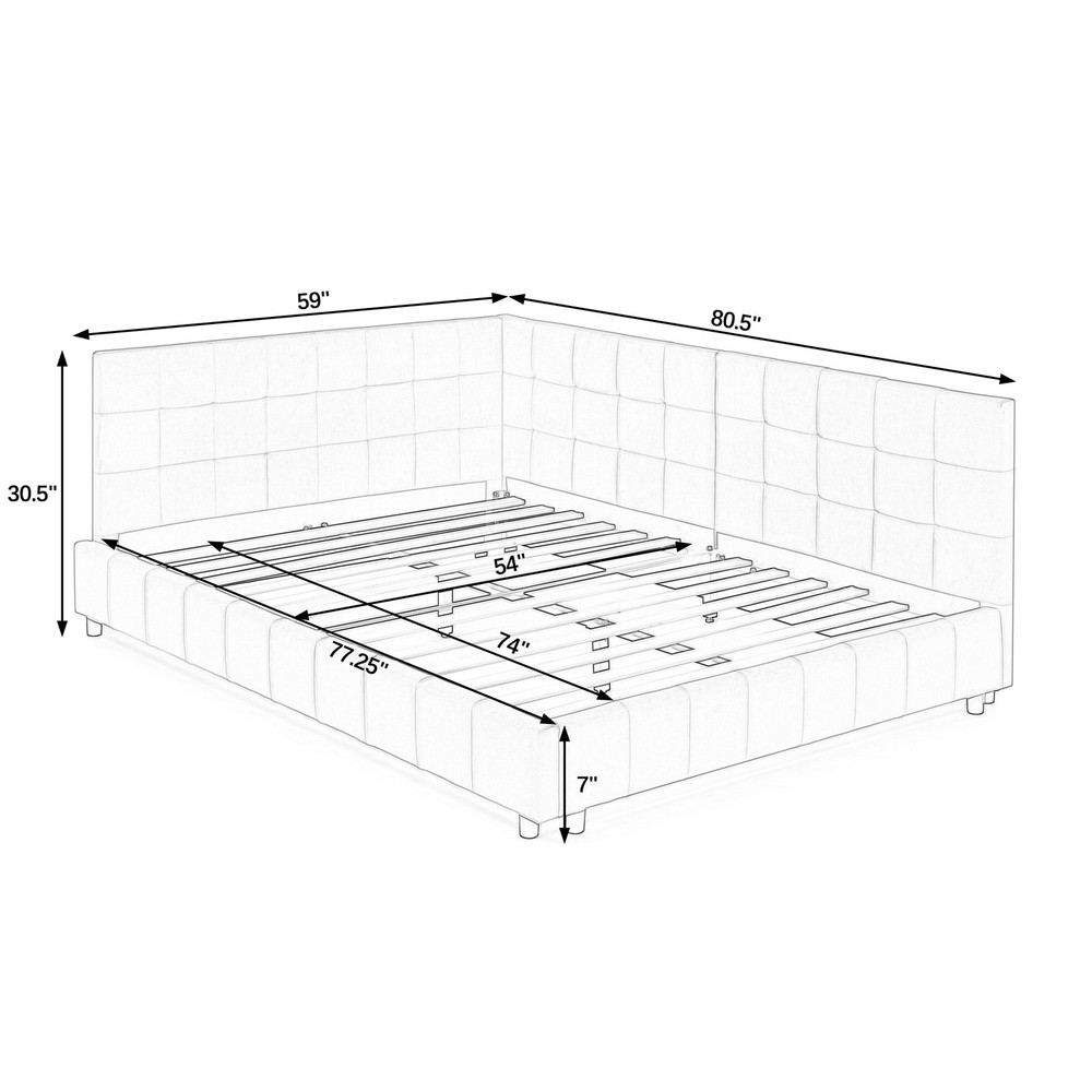 Full Size Upholstered Tufted Bed Frame, Sofa Bed Frame with Comfortable Backr