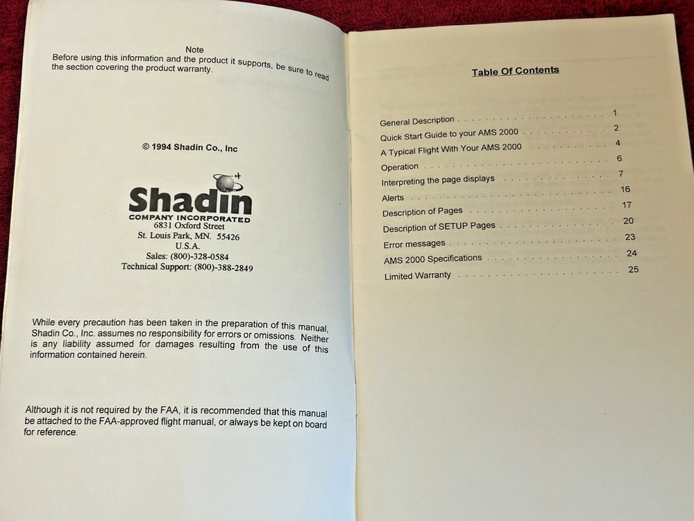 SHADIN AMS 2000 OPERATION GUIDE P/N OP8900A