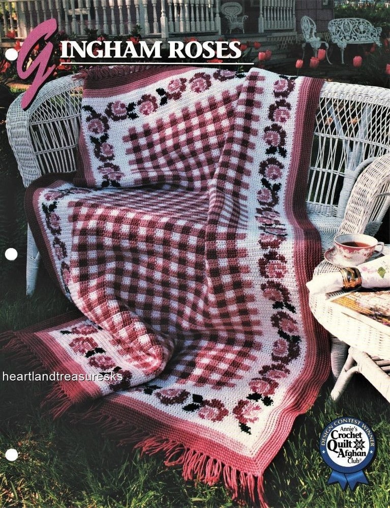 Gingham Roses    Annie's Attic Crochet Afghan Pattern Leaflet