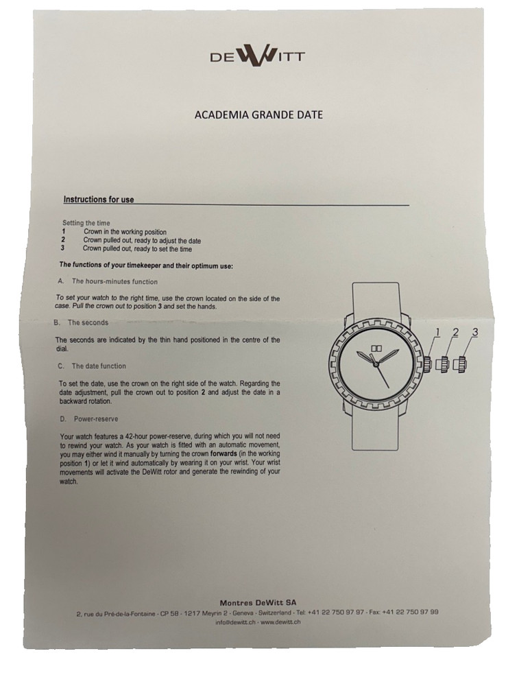 DeWitt instructions For Use- Academia Grande Date