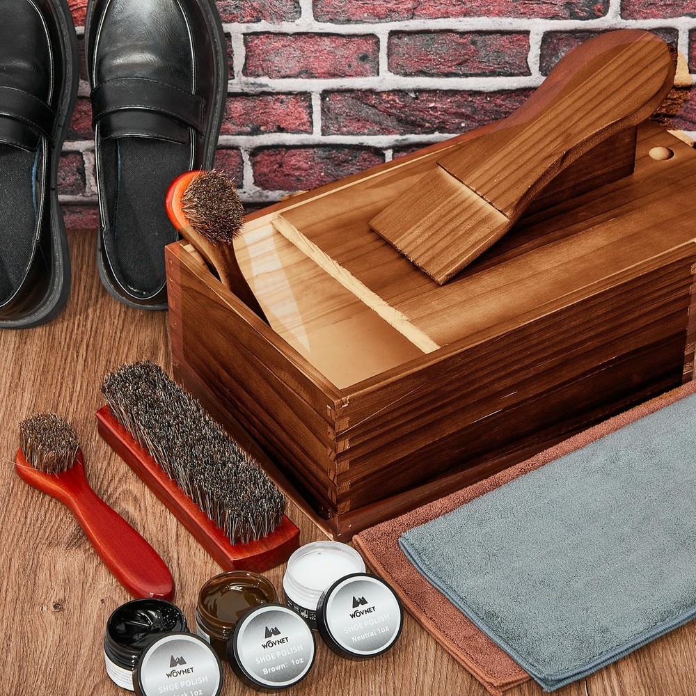 9 Pcs Shoe Shine Valet Box Dark