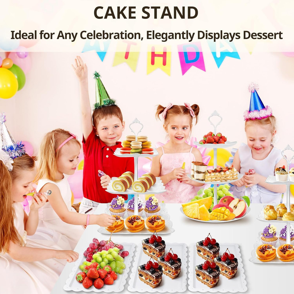 10 Pcs Dessert Table Display Set 3Pcs 3 Tier Cupcake Stand Plastic Wedding Cake