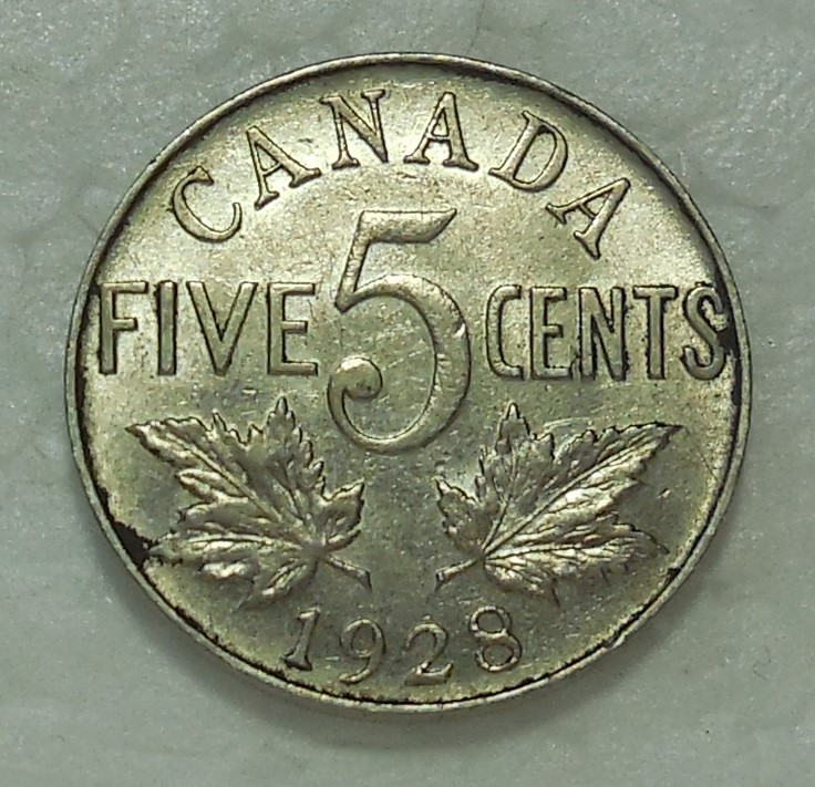 1928 CANADA 5 CENTS COIN HIGH GRADE